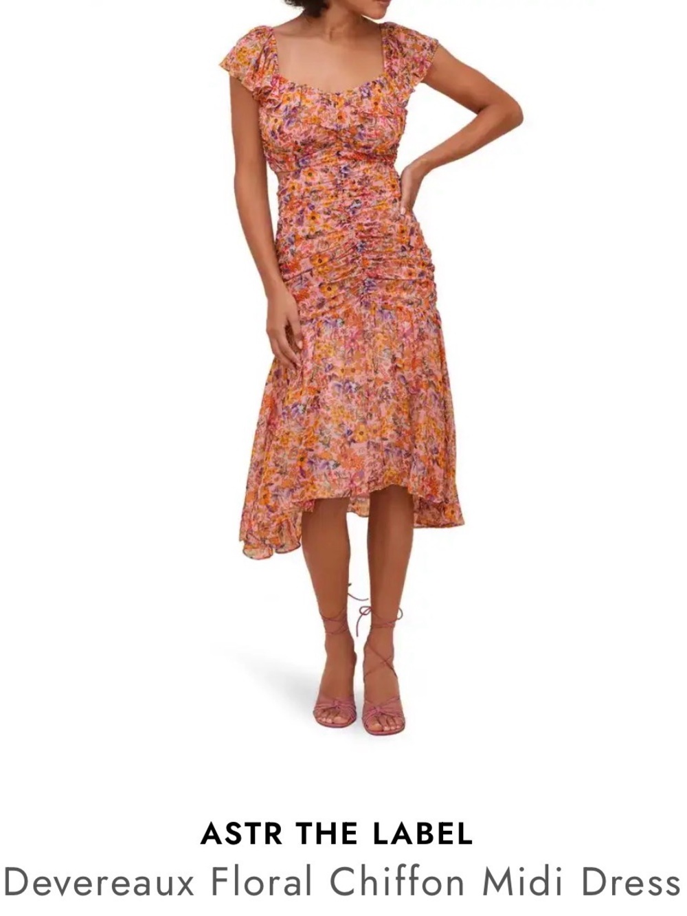 ASTR The Label Devereaux Floral Chiffon Midi Dress - Orange Floral